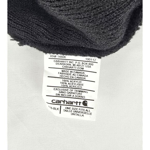 Carhartt Beanie Hat Black Unisex Winter Cold Weather One Size Fits‎ All Toboggan - Picture 3 of 3